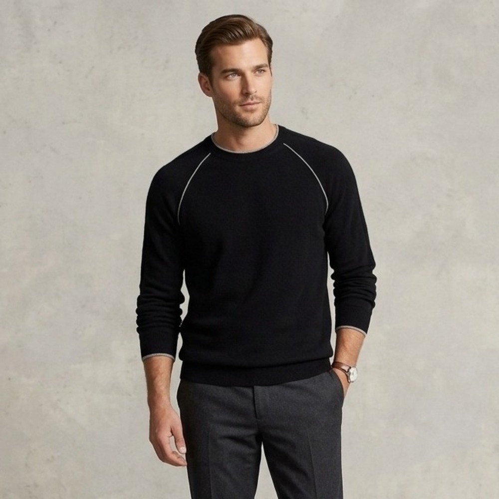 Giasone Sweater Black Large‎ 100% Cashmere Raglan Crew Neck Minimal